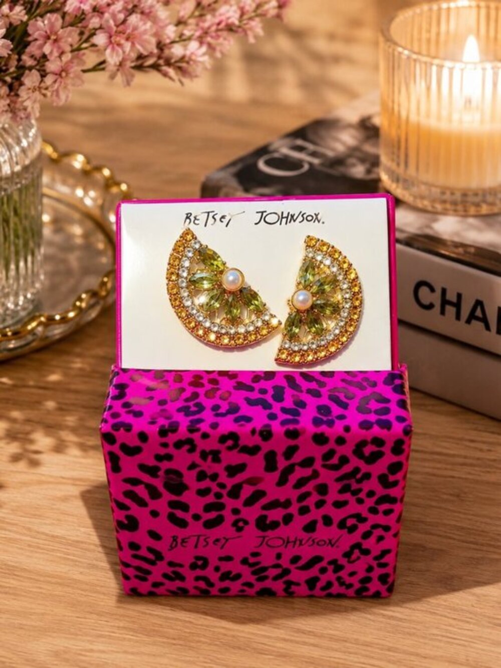 Betsey Johnson Lemon Wedge Rhinestone Statement Earrings NWT